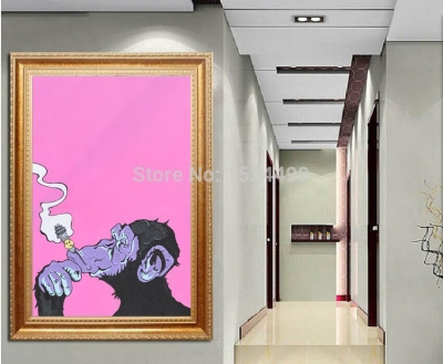 sell handmade abstract smoking gorilla art cartoon animals oil painting canvas for living room decor 60x90cm