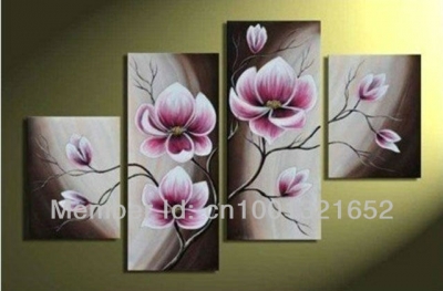 whole 2013 hand-painted hi-q modern home decorative flower oil painting on canvas light pink bombax ceiba 4pcs/set framed