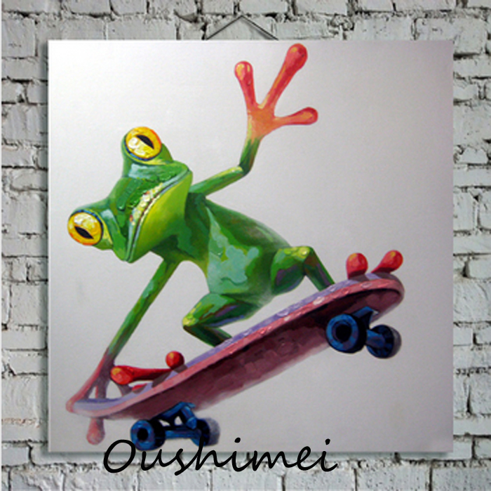 hand painted abstract animal pictures canvas art painting sliding plate frog funny wall picture decor for living room craft