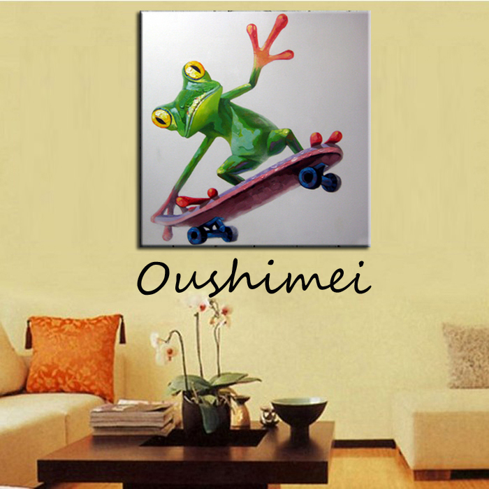 hand painted abstract animal pictures canvas art painting sliding plate frog funny wall picture decor for living room craft