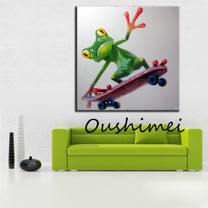 hand painted abstract animal pictures canvas art painting sliding plate frog funny wall picture decor for living room craft