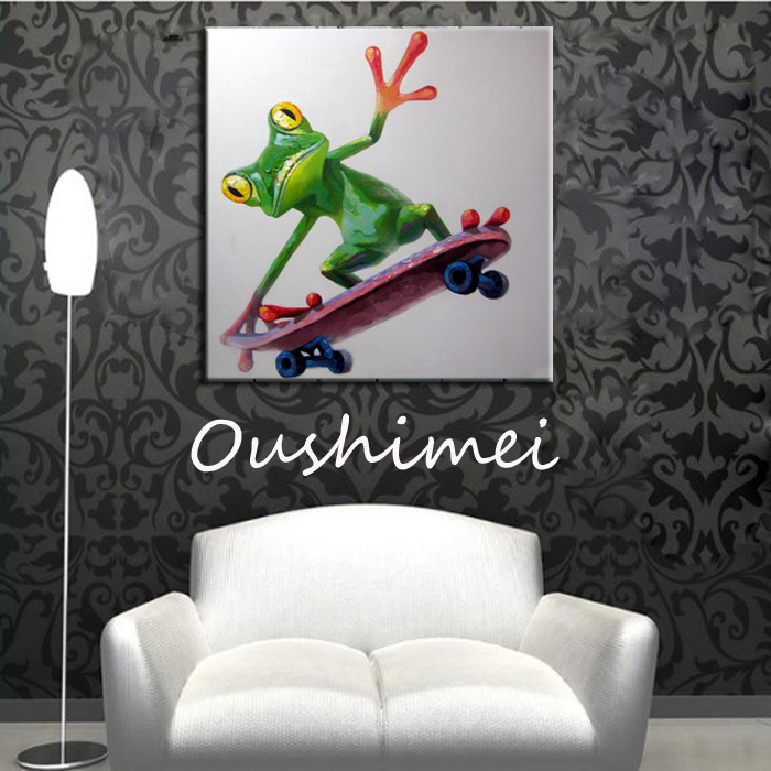 hand painted abstract animal pictures canvas art painting sliding plate frog funny wall picture decor for living room craft