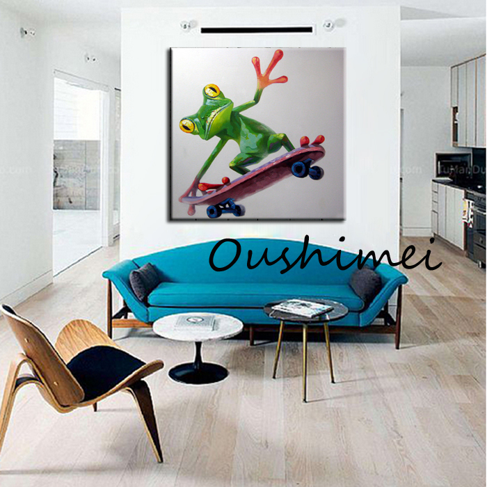 hand painted abstract animal pictures canvas art painting sliding plate frog funny wall picture decor for living room craft