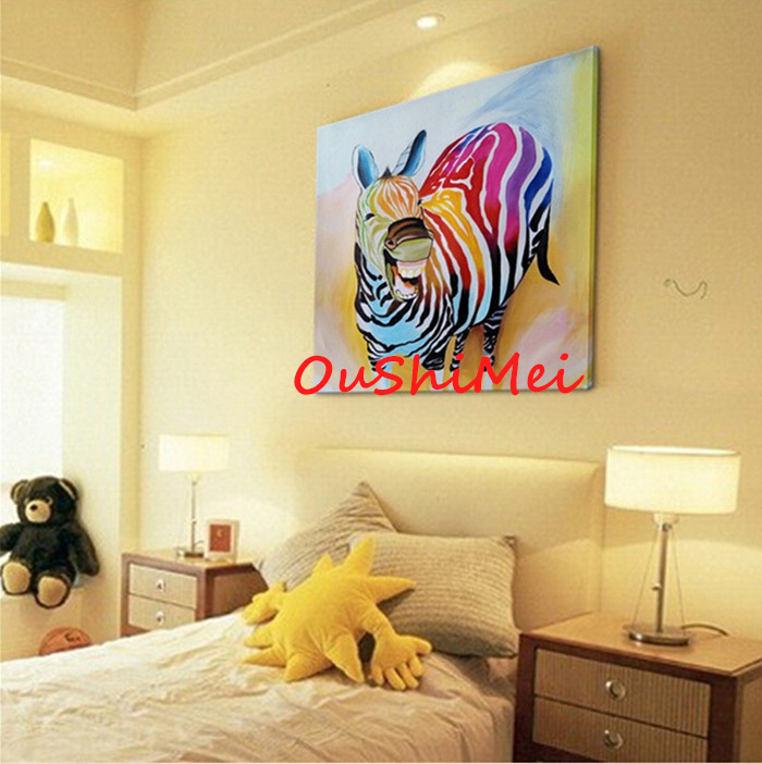 hand painted abstract animal pictures canvas art oil painting funny colours zebra wall picture decor for living room craft