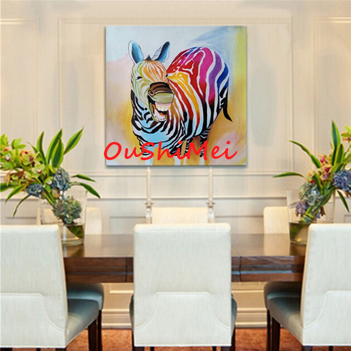 hand painted abstract animal pictures canvas art oil painting funny colours zebra wall picture decor for living room craft