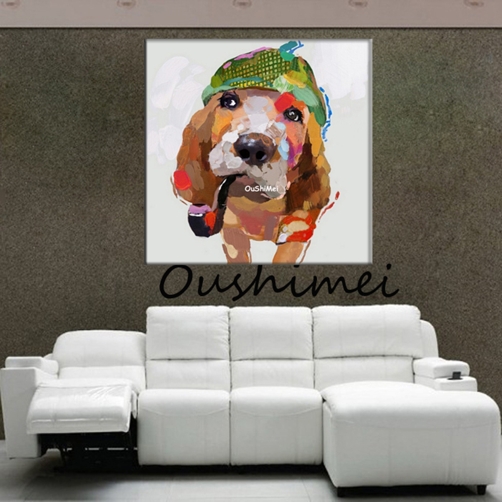 hand painted abstract smoking dog picture on canvas oil painting modern wall painting acrylic paintings animals pictures