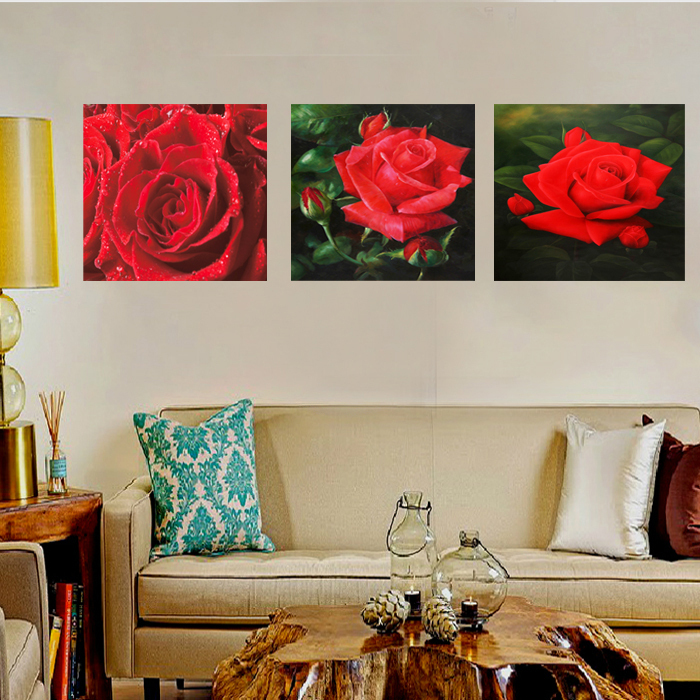 printed painting home decor picture print red flowers on canvas rose oil painting hang prints pictures for room decor art