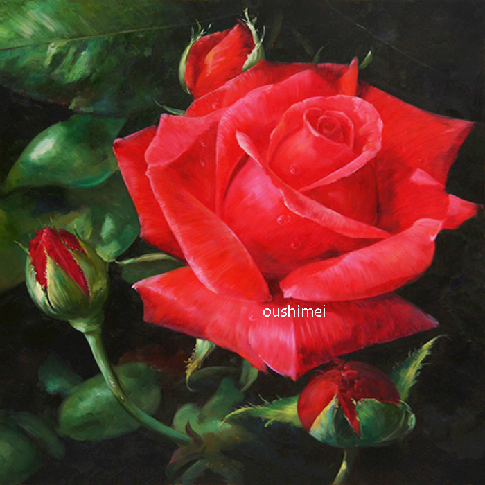 printed painting home decor picture print red flowers on canvas rose oil painting hang prints pictures for room decor art