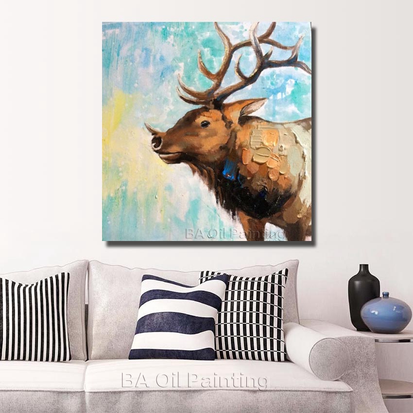 for sell whole hand-painted milu deer pictures oil painting on canvas oil painting cartoon animal np012