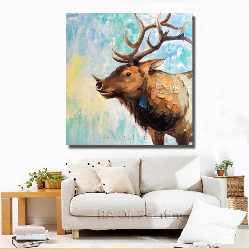 for sell whole hand-painted milu deer pictures oil painting on canvas oil painting cartoon animal np012