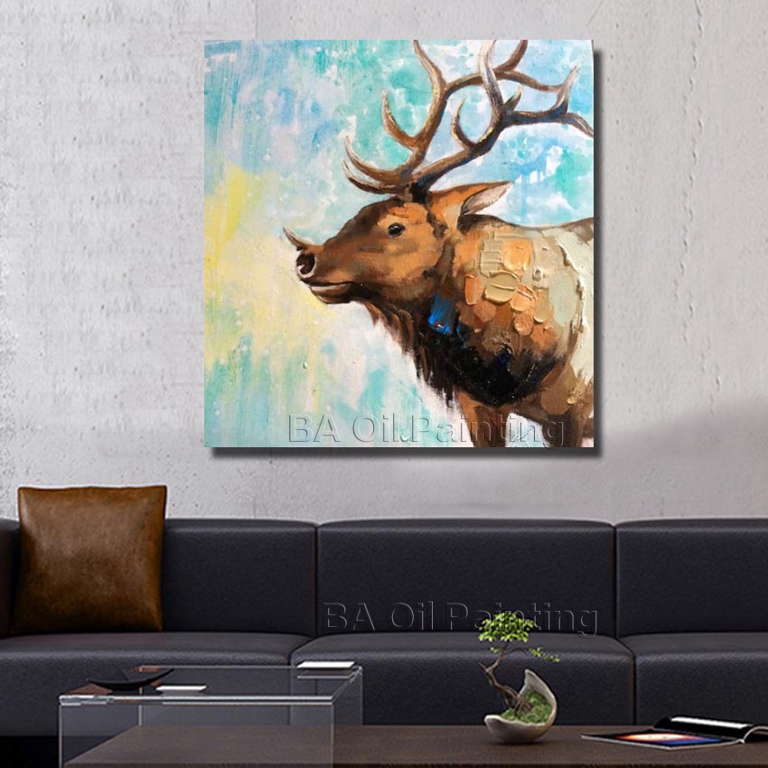 for sell whole hand-painted milu deer pictures oil painting on canvas oil painting cartoon animal np012