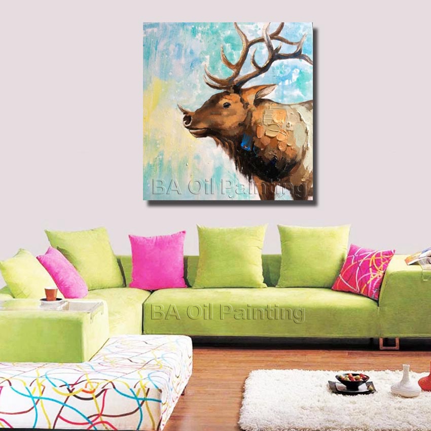 for sell whole hand-painted milu deer pictures oil painting on canvas oil painting cartoon animal np012