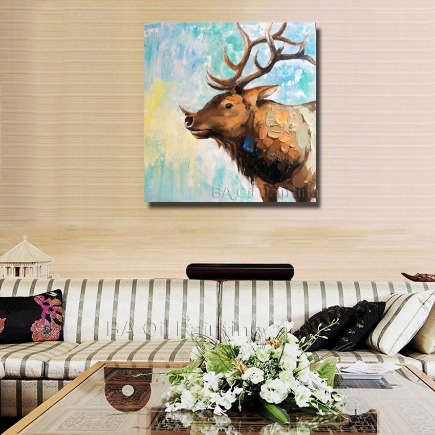 for sell whole hand-painted milu deer pictures oil painting on canvas oil painting cartoon animal np012