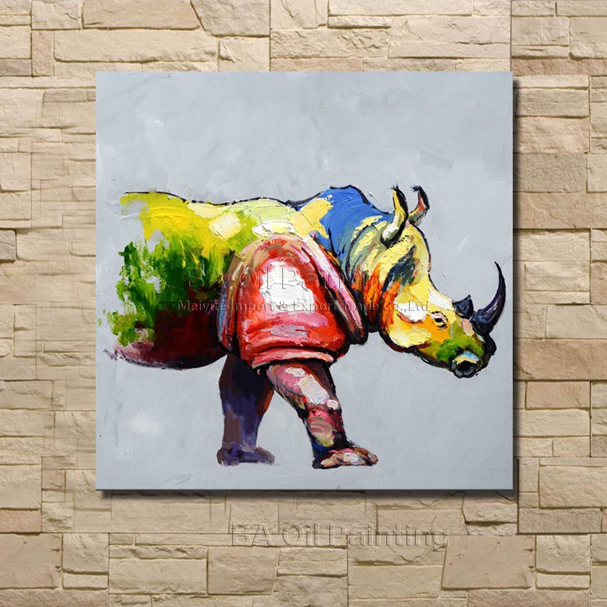 for sell whole oil painting on canvas rhino designed wall art home decoration no framed picture np005