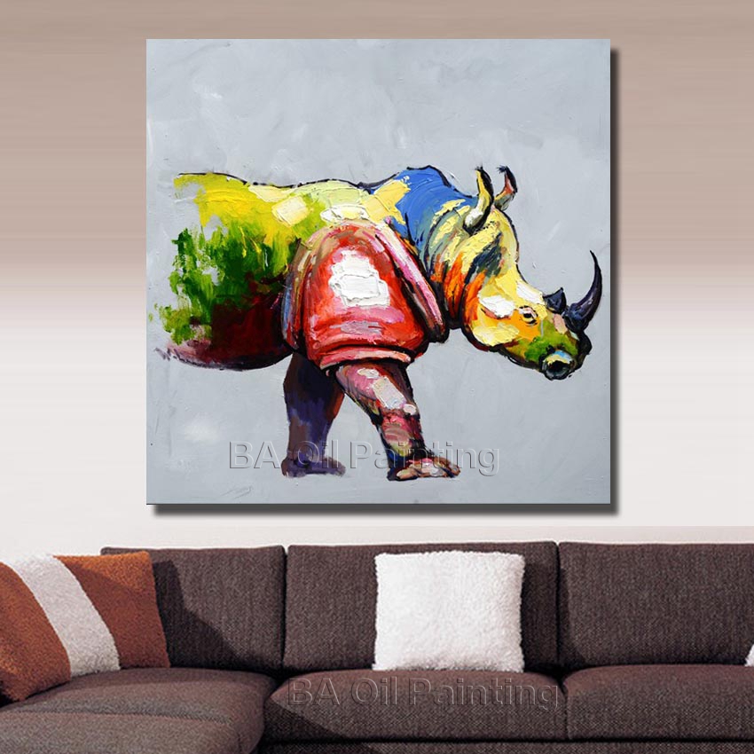 for sell whole oil painting on canvas rhino designed wall art home decoration no framed picture np005