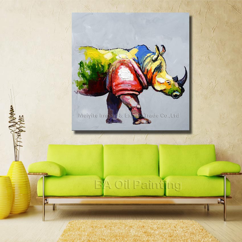 for sell whole oil painting on canvas rhino designed wall art home decoration no framed picture np005