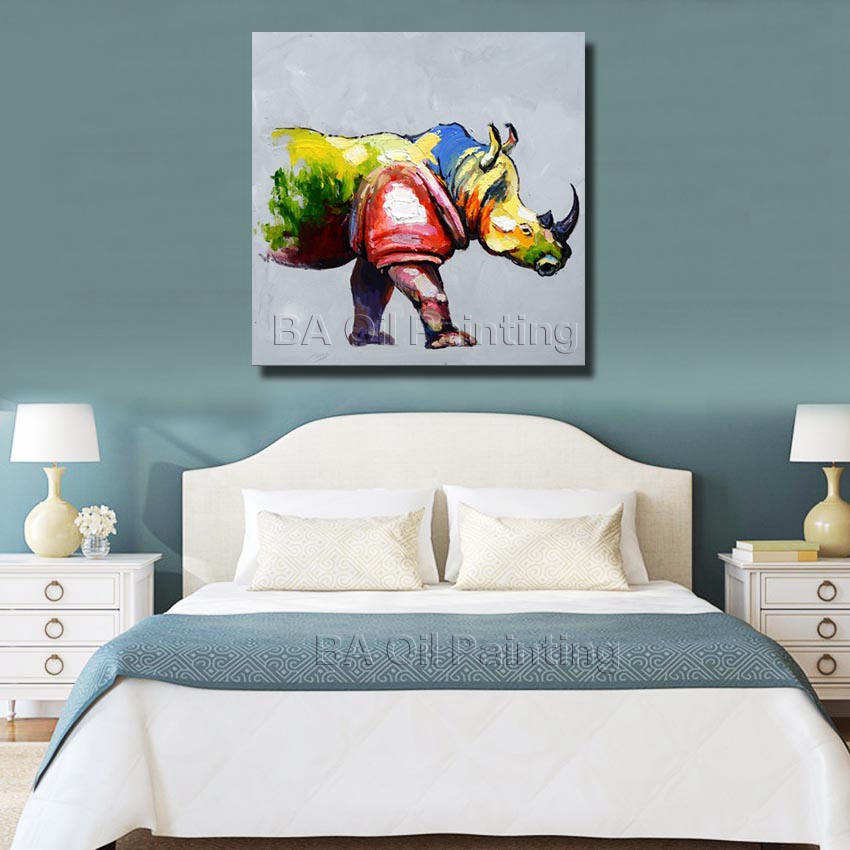 for sell whole oil painting on canvas rhino designed wall art home decoration no framed picture np005