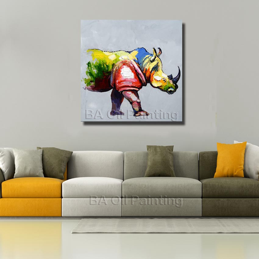 for sell whole oil painting on canvas rhino designed wall art home decoration no framed picture np005