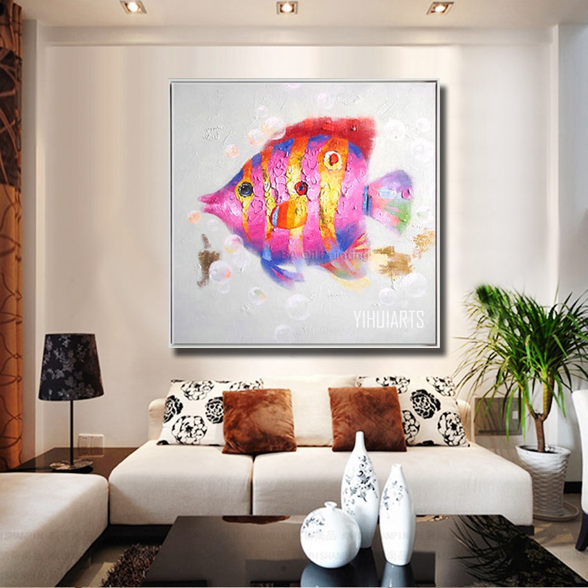 hand made oil painting on canvas pink fish nice oil painting abstract modern canvas wall art living room decor picture nk353