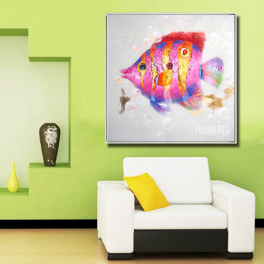 hand made oil painting on canvas pink fish nice oil painting abstract modern canvas wall art living room decor picture nk353