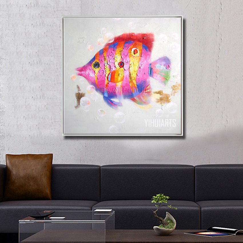 hand made oil painting on canvas pink fish nice oil painting abstract modern canvas wall art living room decor picture nk353