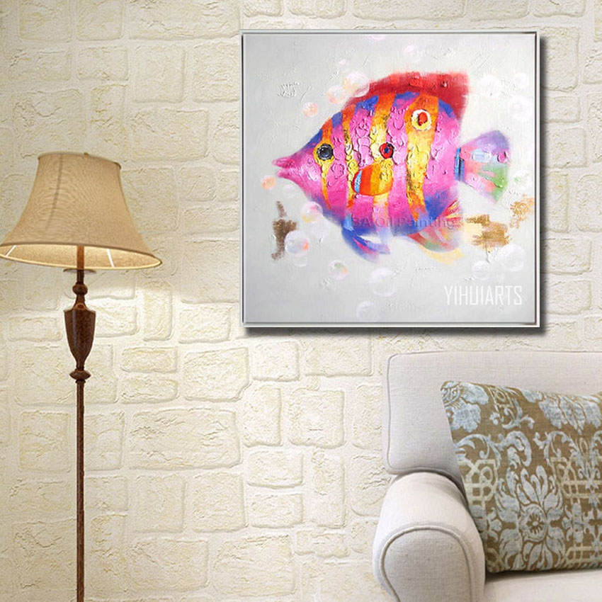 hand made oil painting on canvas pink fish nice oil painting abstract modern canvas wall art living room decor picture nk353