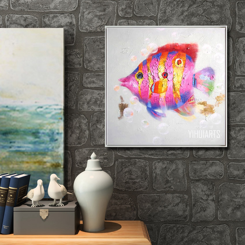 hand made oil painting on canvas pink fish nice oil painting abstract modern canvas wall art living room decor picture nk353