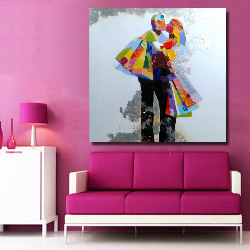 hand oil painting on canvas lover kiss oil painting abstract modern canvas wall art living room decor picture nk364