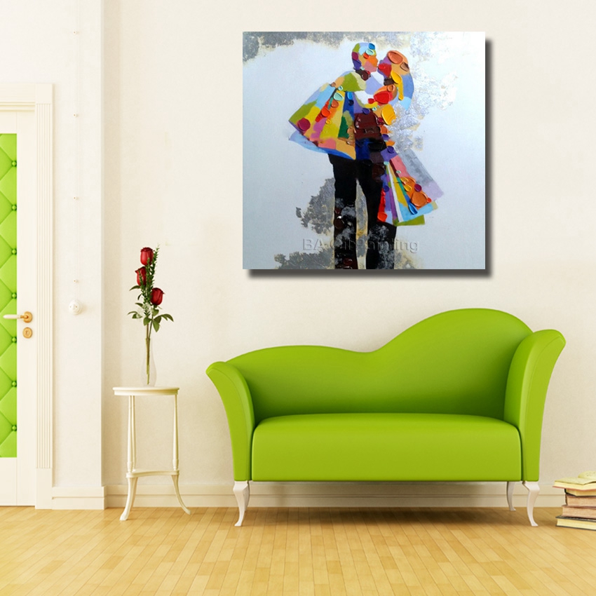 hand oil painting on canvas lover kiss oil painting abstract modern canvas wall art living room decor picture nk364