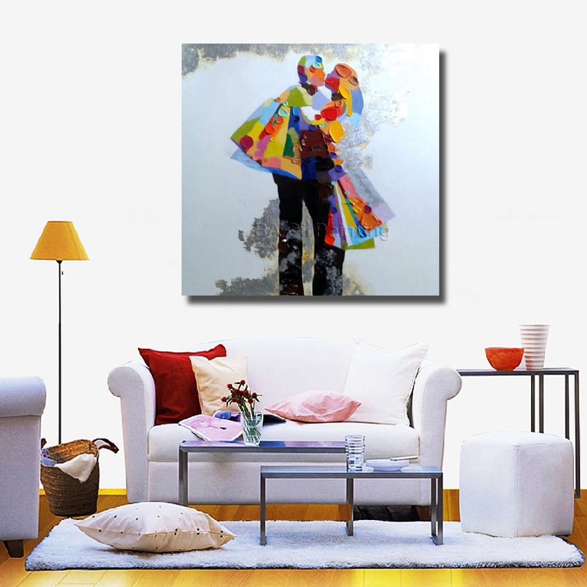 hand oil painting on canvas lover kiss oil painting abstract modern canvas wall art living room decor picture nk364