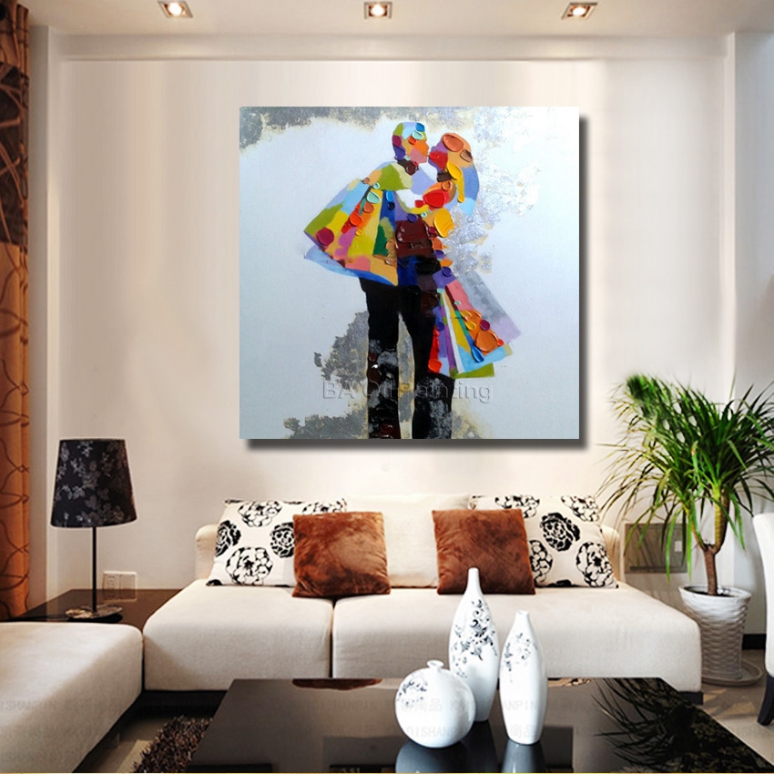 hand oil painting on canvas lover kiss oil painting abstract modern canvas wall art living room decor picture nk364