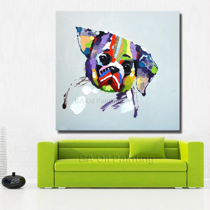 hand-painted modern abstract oil painting 1 piece cartoon dogs artworks canvas art living room decor picture set np007