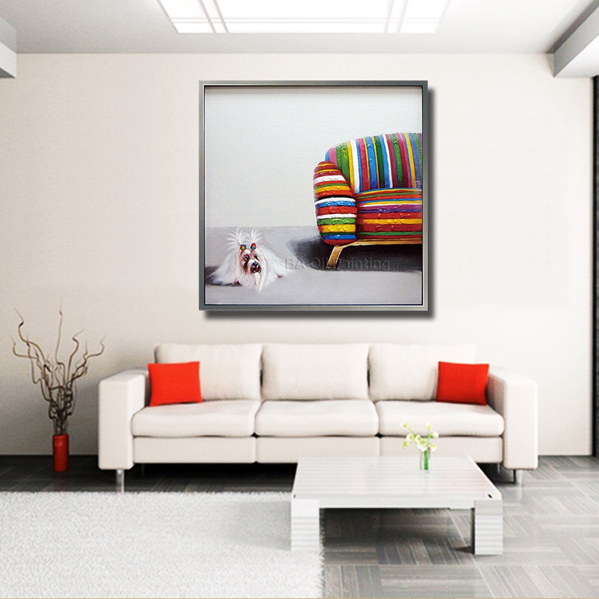 handpainted abstract oil painting animal wall art on canvas for home decoration 1pc dog the sofa oil paintings no frame nk340