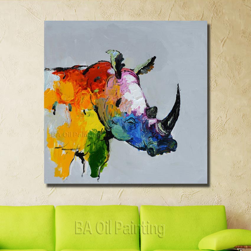 handpainted oil painting on canvas the rhino designed wall art home decoration home decor wall art np002