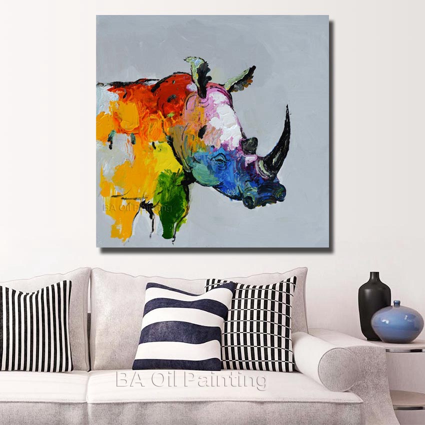 handpainted oil painting on canvas the rhino designed wall art home decoration home decor wall art np002