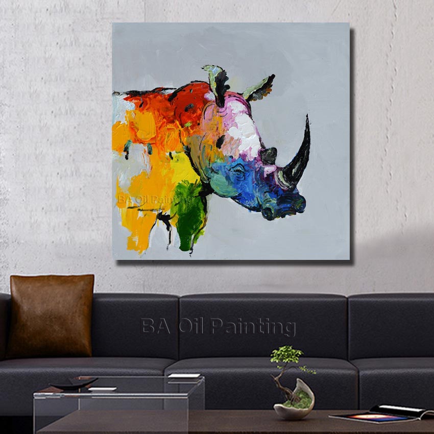 handpainted oil painting on canvas the rhino designed wall art home decoration home decor wall art np002