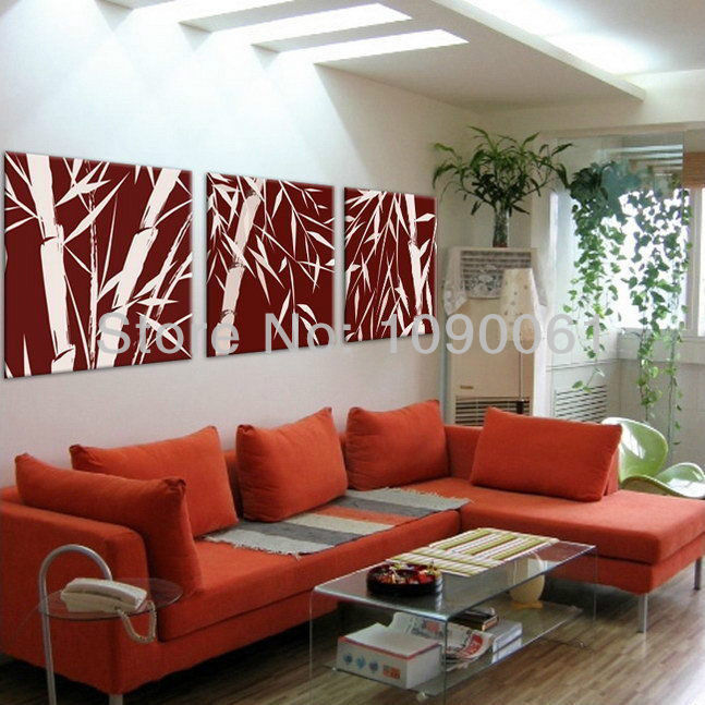 Hand Painted Abstract Bamboo For Decorating Oil Paintings Modern Canvas Art Burgundy Red 4 Piece Wall Pictures Set No Framed 3 Piece Painting Unframed 4334