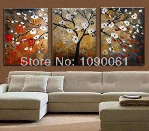 Hand Painted Modern Abstract White Flowering Tree Canvas Art Set 3 Piece Oil Painting Picture Decoration Set With No Frame 3 Piece Painting Unframed 3923