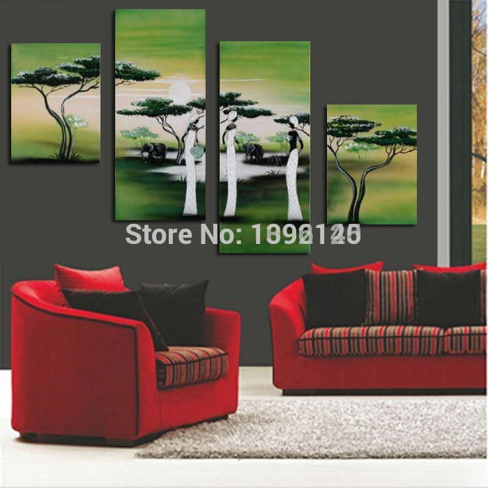 abstract oil painting grassland life the indian woman relaxing picture wall decor 4 piece/set canvas paintings on wall no frame