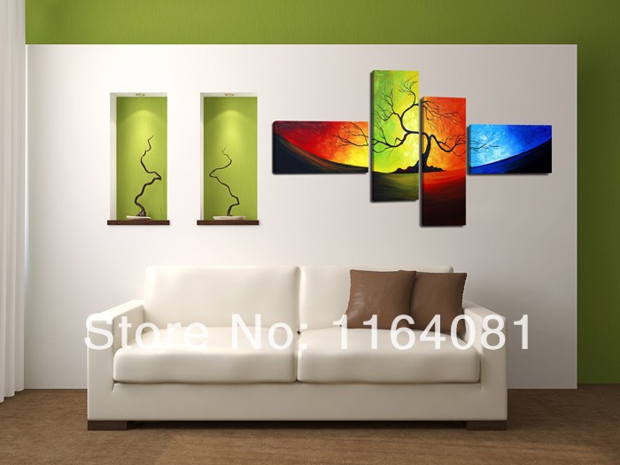 abstract oil painting hand made autumn fields red woods high q. abstract wall decor oil painting on canvas 4pcs/set no framed