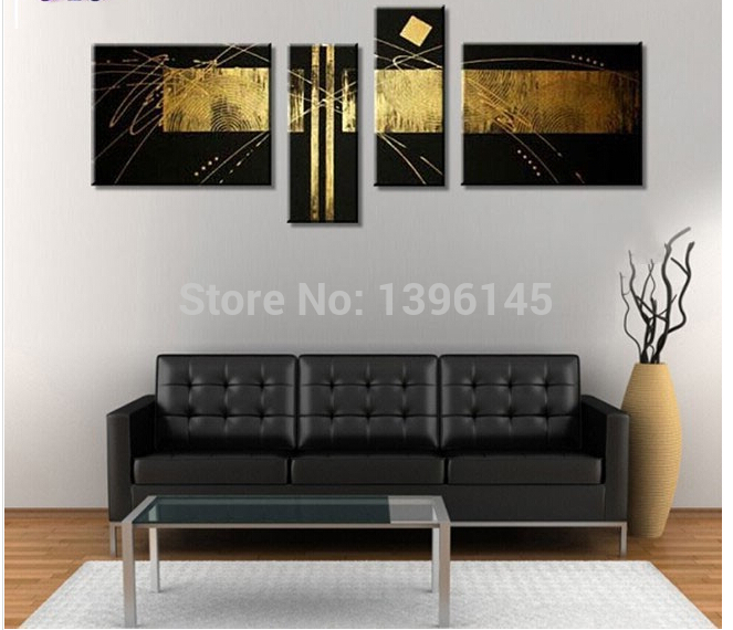 black and gold , handmade modern abstract oil painting on canvas wall art gifts top home decoration