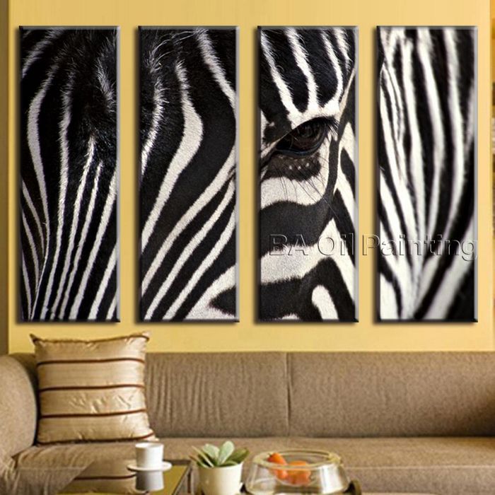 for sell whole modern 4 pieces animal handpainted oil canvas painting picture face of zebra living room decor