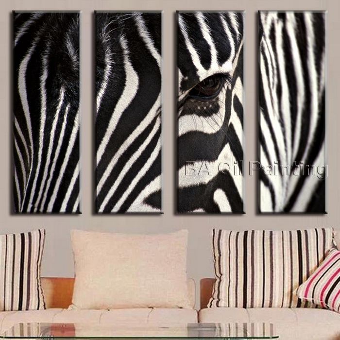 for sell whole modern 4 pieces animal handpainted oil canvas painting picture face of zebra living room decor