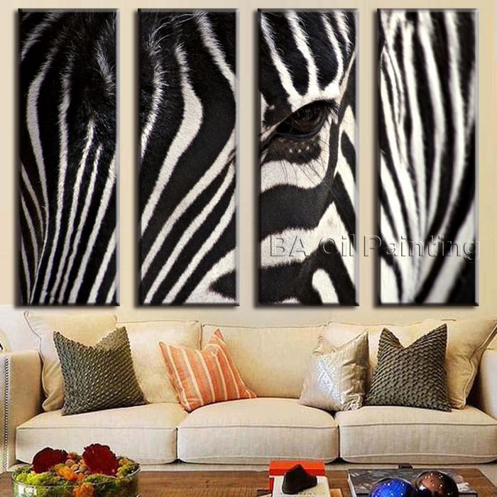 for sell whole modern 4 pieces animal handpainted oil canvas painting picture face of zebra living room decor