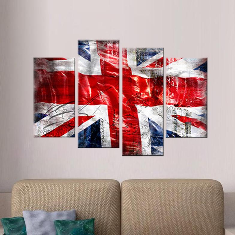 hand painted oil painting on canvas union jack 4 piece combined canvas paints home decoration wall art for living room