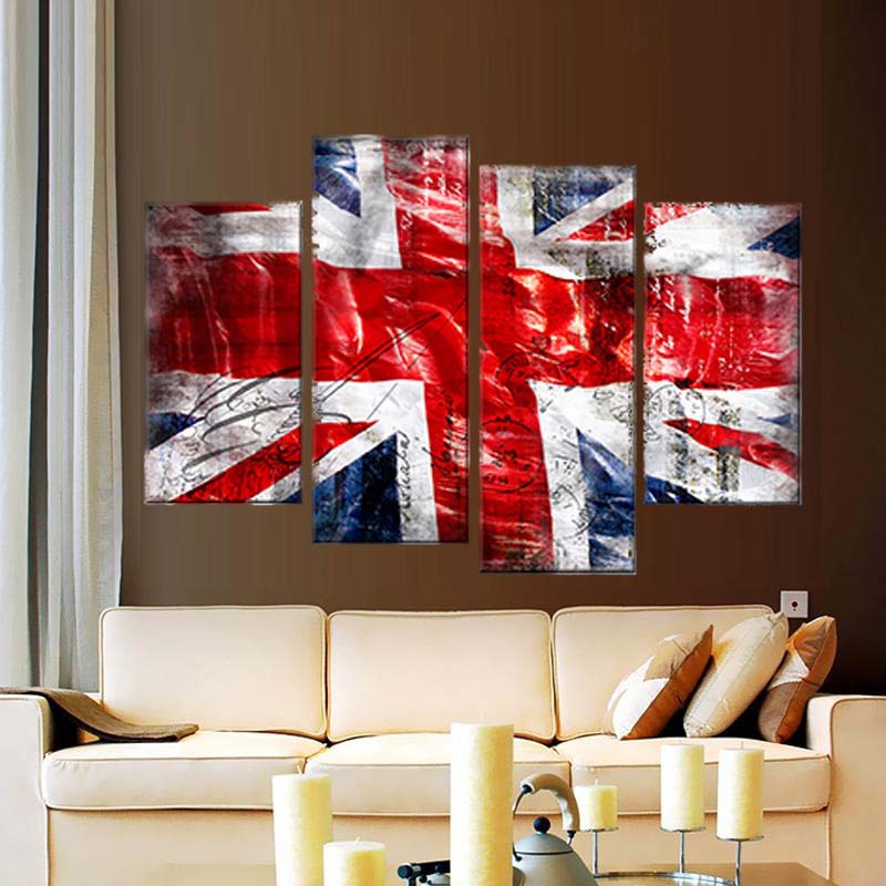 hand painted oil painting on canvas union jack 4 piece combined canvas paints home decoration wall art for living room