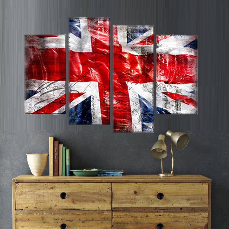 hand painted oil painting on canvas union jack 4 piece combined canvas paints home decoration wall art for living room