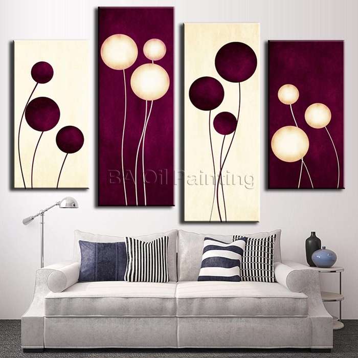 handpainted 4 pcs/set wall art office decoration abstract oil painting paint paintings calligraphy plum cream abstract circles