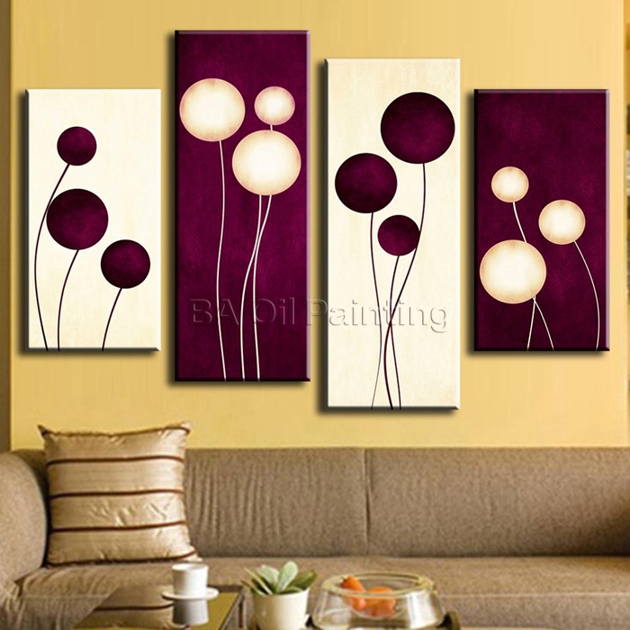 handpainted 4 pcs/set wall art office decoration abstract oil painting paint paintings calligraphy plum cream abstract circles