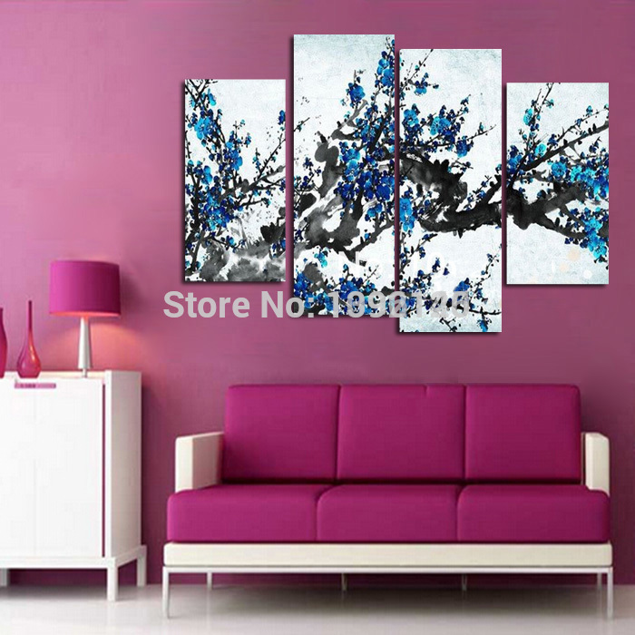 handpainted 4 piece modern decorative oil painting chinese on canvas wall art cherry blossom for living room unique gift